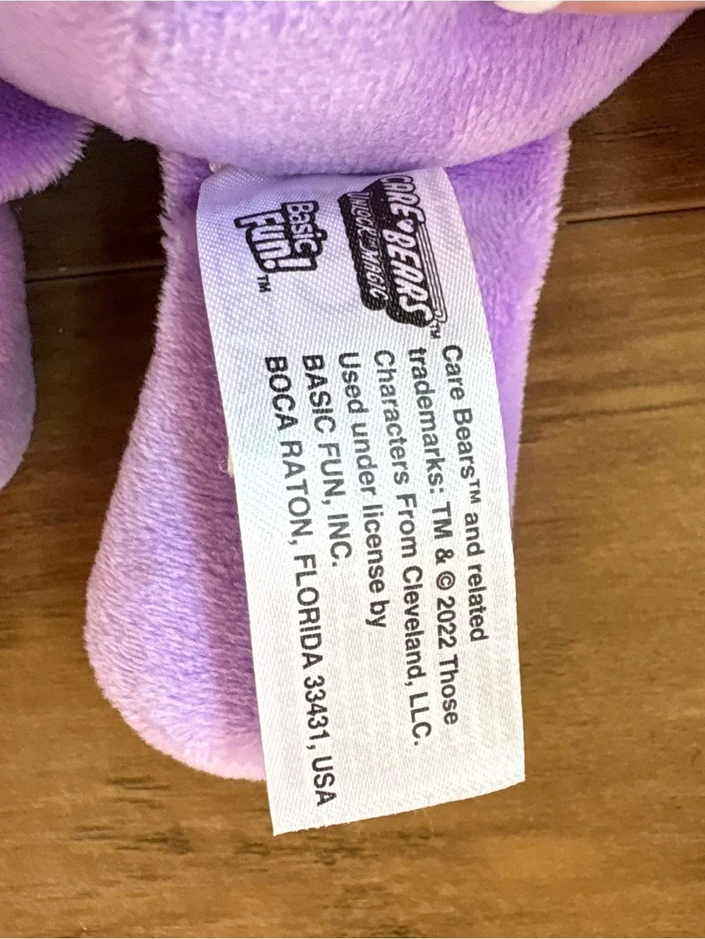 Care Bear Purple Plush Toy with Heart Lollipop Belly Badge. INV25/571